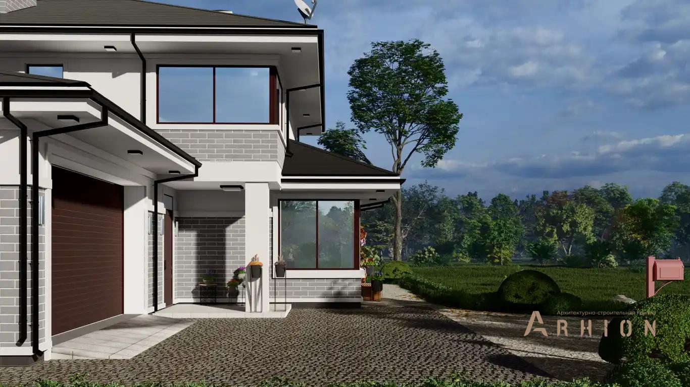 3. Проект двухэтажного дома в современном стиле с многоскатной кровлей, h-1624, площадью - 261 кв c гаражом, вторым светом